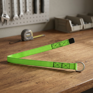 Sangle plate en polyester vert avec anneaux en acier pour levage par grue et manutention de matériaux - Product Image 2