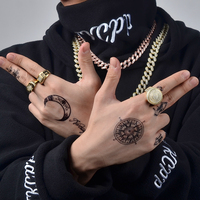 Modischer Maßgefertigter Hip-Hop-Schmuck Punk Lec Out Zirkon Diamant 18k Gelbgold Plattiert Messing Kreuzringe für Männer