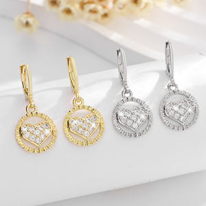2025 haute qualité Fine ronde pêche coeur pendentif 14k cuivre plaqué or incrusté Zircon tenue quotidienne boucles d'oreilles en laiton bijoux pour femmes - Product Image 1