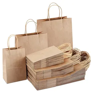 Bolsas de regalo de Kraft de tamaño variado, bolsas de compras de papel reciclable con fondo reforzado artesanal de calidad superior
