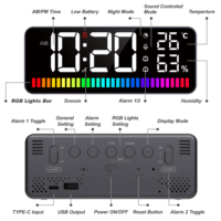Jam Meja Cermin Kontrol Suara RGB Rhythm Bar Elektronik LED Digital dengan Alarm, Temperatur, dan Kelembapan