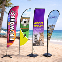 Drapeau de plage avec mât en fibre de verre, matériau non tissé, affichage graphique interchangeable, manchon à changement rapide, promotion pour l'espace commercial avant-garde
