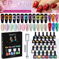 Kit de Vernis Gel Œil de Chat Arc-en-ciel 9D Tendance, 6 Pièces, Effet Cristal Brillant, Perles de Verre Magnétiques, Gel UV LED Soak Off, Kit Nail Art, Coffret Cadeau