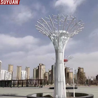 Grande Scultura d'Albero Moderna in Acciaio Inox 3D Personalizzata - Colore e Logo Personalizzabili, Icona Urbana per Esterni