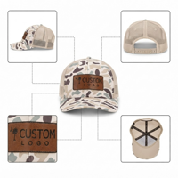 Casquette Trucker Personnalisée 6 Panneaux Camouflage Désert Maille Respirante Couronne Structurée Logo Patch en Cuir Gaufré Fermeture Snapback Vente en Gros