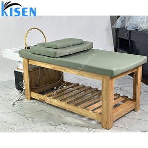 Kisen salón diseño superior muebles de madera personalizar champú cama mesa para la cabeza spa fumigado belleza facial - Product Image 6
