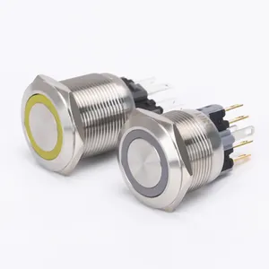 High Quality 1NO 1NC 22mm 12V Blue LED Self-lock Button with 6 Pin Terminal IP67 Waterproof Brass Push Button Switch