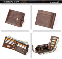 CONTACT'S Dompet Pria Kasual Kulit Crazy Horse Dompet Koin RFID Desain Hasp Dompet Kulit Sapi Dompet Clutch untuk Pria Carteras