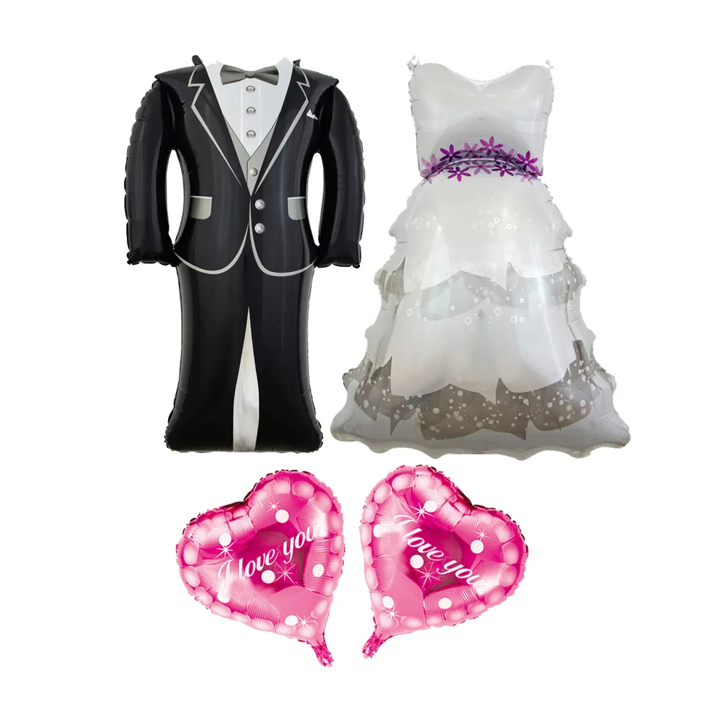 Usine anniversaire mariage configuration feuille ballon impression personnalisée costume masculin et femme robe de mariée coeur ballons ensemble