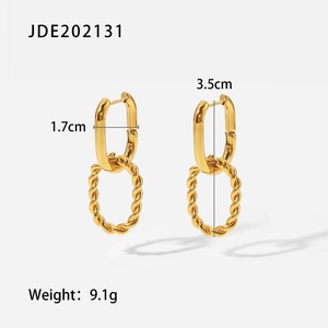 Pendientes de Acero Inoxidable en Forma de U, Doble Aro, Chapados en Oro, con Diseño de Cuerda Trenzada - Product Image 6