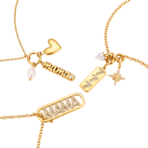 <span class=keywords><strong>Collana</strong></span> J&D Design Originale per la <span class=keywords><strong>Festa</strong></span> <span class=keywords><strong>della</strong></span> <span class=keywords><strong>Mamma</strong></span> in Acciaio Inossidabile Placcato Oro 18K con Zirconi, Perla d'Acqua Dolce, Cuore, Stella e Chiusura MAMA OT - Product Image 1
