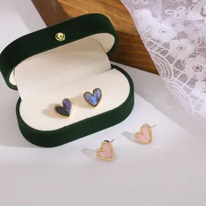 EA005 2022 Hypoallergenic Mode Murah Perhiasan Biru Pink Enamel Cinta Hati Anting Grosir Stud Earrings untuk Anak Perempuan