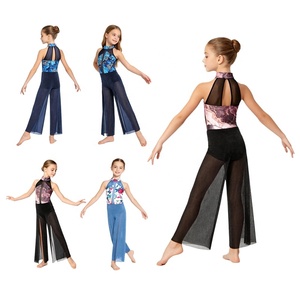 Traje de gimnasia para niñas, mono halter con espalda de lágrima, pantalones anchos de malla, estampado de mariposa y mármol, ropa de escenario personalizada - Product Image 1