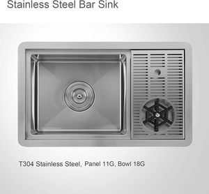 <span class=keywords><strong>Lavello</strong></span> da Bar Moderno in Acciaio Inox con Lavabicchieri, Finitura Nichel Spazzolato, Installazione Sottopiano, Set Completo per Caffetterie e Bar - Product Image 6