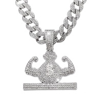 Usine vente chaude glacé 15mm chaîne cubaine avec alliage et strass Hip Hop bras sac d'argent pendentif collier