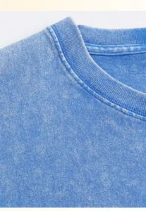 Venta al por mayor 100% algodón 230GSM camiseta en blanco pesado ropa de calle de gran tamaño lavado Vintage azul camiseta - Product Image 2