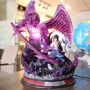 anime estatueta 1pcs Suppliers-Figura de ação de anime kakashi gk 32cm, estatueta sasuke com luz brilhante, modelo de pvc, brinquedos para coleção
