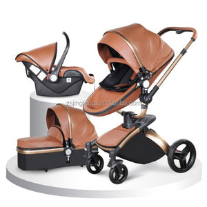 Passeggino 3-in-1 in Metallo e Pelle PU, Pieghevole, con Culla Alta e Seggiolino Auto, Combo da Viaggio per Neonati - Product Image 6