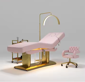 Modern Pink Leather Gold Base 4 Motors <b>Electric</b> Cosmetic Therapy Salon Bed Luxury Reclining Beauty Shop Massage <b>Table</b> with Stool - Product Image 1