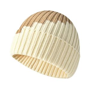 Bonnet tricoté bicolore à revers pour femmes et hommes, chaud et élégant pour l'hiver, vente en gros - Product Image 1