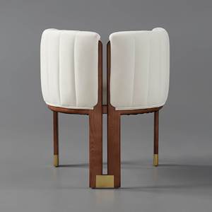 Poltrona Minimalista Creativa <span class=keywords><strong>in</strong></span> Tessuto e Pelle con Struttura <span class=keywords><strong>in</strong></span> <span class=keywords><strong>Legno</strong></span> <span class=keywords><strong>Massello</strong></span>, Sedia da Ricevimento, Sedia per Camera da Letto e Spogliatoio - Product Image 4