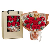 Bouquet de fleurs éternelles Wafa, 11 roses rouges, boîte cadeau en forme d'ours, longue durée (3-5 ans), cadeau pour la Saint-Valentin, la fête des mères, Tanabata