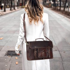 Dark Brown Leather 18 Inch <b>Laptop</b> <b>Messenger</b> <b>Bag</b> Unisex Shoulder Crossbody Handbag for Men and Women Premium Office Business Bulk - Product Image 3
