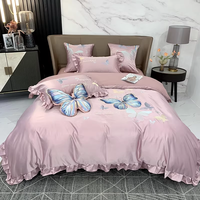 Ensemble de literie 4 pièces avec broderie florale exquise, textile de maison de luxe, ensemble de draps avec taies d'oreiller