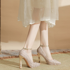 Scarpe da Donna con Tacco a Spillo e Punta Luccicante, Eleganti con Cinturino alla Caviglia, per Matrimoni, Banchetti e Uso Quotidiano - Product Image 4