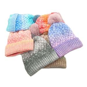 Bonnet femme tendance ombré avec pompon, doublure polaire épaisse, chaud pour l'hiver, vente chaude - Product Image 6