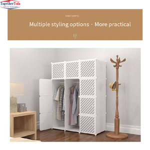 Armario de Almacenamiento de Plástico con Barras para Colgar, Compartimentos Plegables, Diseño Multifuncional para Organización de Ropa - Product Image 4