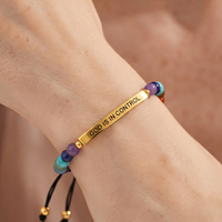 Bracelet en acier inoxydable incurvé gravé sur mesure avec perles en pierre naturelle, bijoux chrétiens personnalisés en gros