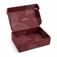 Boîte d'expédition en carton ondulé rouge avec logo personnalisé, motif de feuilles blanches, emballage cadeau, boîte en papier cartonnée, vente en gros