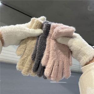 Lady's Autumn Winter <b>Finger</b> <b>Gloves</b> Korean-Style Thick Polyester Plush Knitted Wrist-Length Windproof with Warm Fleece Pattern - Product Image 1