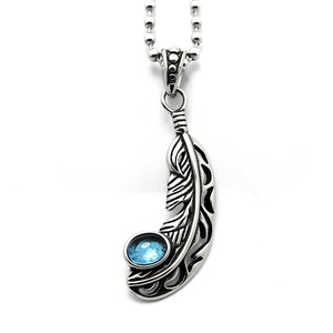 Yunnique – collier avec pendentif en plumes, en acier titane, pierre bleue et rouge, serti de pierres, bijoux à la mode pour hommes et femmes - Product Image 5