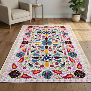 Embroidered Suzani Throw Suzani <b>Bedding</b> Queen Pink <b>Red</b> Suzani Very Large Suzani Blue Suzanis India Suzani Tashkent Suzani - Product Image 1