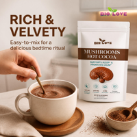 Mélange de boisson au chocolat chaud aux champignons Marque Blanche Magnésium L-Théanine 3mg Mélatonine Favorise le sommeil et la détente Adultes 300g 30 portions