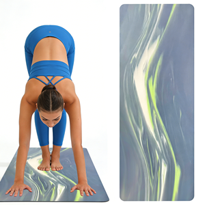 Tapete de Yoga de PU Azul Verde Azulado de 4 mm con Superficie Marmoleada y Base de Caucho Natural, Antideslizante para Fitness, Danza y Ejercicio - Product Image 5