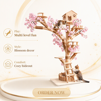 Arbre à chat en bois véritable à texture d'écorce naturelle, design branche, idéal pour l'escalade, le grattage et le jeu des chats d'intérieur - Vente chaude