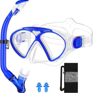 Máscara de Snorkel para Niños, Completamente Seca, Impermeable, Antivaho, Ajustable, Equipo de Buceo para Niños, Azul - Product Image 1