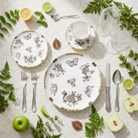 Service de table vintage en porcelaine fine à motif floral papillon, assiette de présentation rétro en céramique, tasse à café et bol en porcelaine pour hôtels et événements