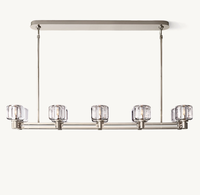 Luminaire Décoratif Moderne Or Rectangulaire Vintage Industriel Suspension pour Îlot de Cuisine Finition Laiton Lustre en Cristal