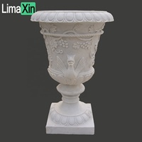 Planteur en marbre sculpté à la main, motif de pierre blanche, jardinière décorative de jardin, livraison directe d'usine