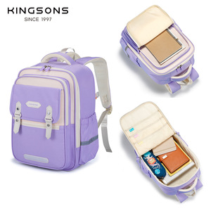 Kingsons Children Backpack Solid Color Zipper Closure School Education Unisex Kids Backpack Orange Purple Dark Blue Pink - Product Image 4