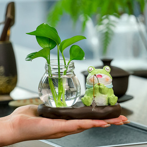 Ensemble de figurines de grenouilles en résine, 2 pièces, décoration de bureau hydroponique, Feng Shui, fournitures de bureau, cadeau - Product Image 2