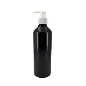 מיכל קוסמטיקה PET שחור 500 מ""ל באיכות גבוהה בקבוק כתף עגול עם 28/410 24/410 משאבת קרם אריזת שמפו קוסמטיקה
