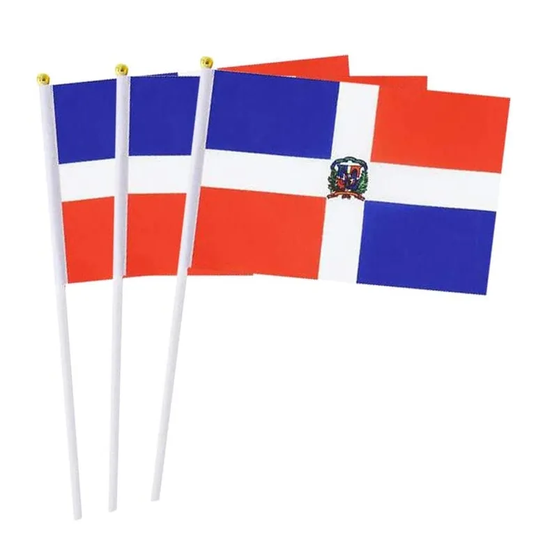 משלוח חינם הדומיניקנית דגל סין משרד הקנייה סוכן מפעל איכות לבדוק סדר יד מנופף רפובליקה הדומיניקנית יד דגלי