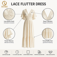 Robe longue blanche à col en V et manches courtes avec dentelle, jupe étagée style bohème, idéale pour l'été, la plage, les vacances et les tenues de villégiature, vêtements de mode féminine
