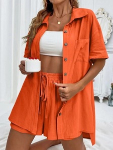 2-delige Casual Nachtkleding Turn-Down Kraag Slaappakken Shorts Vest Homewear Katoenen Pyjama Set Voor Dames - Product Image 3