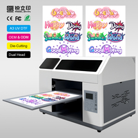 Nueva Impresora UV Plana A3 con Función de Troquelado, Carga de Imágenes por Código QR, Impresora UV DTF de Doble Cabezal con Computadora